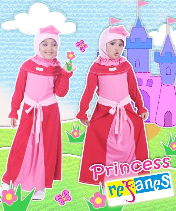 Busana Muslim Anak Refanes Karakter Princess Pink 